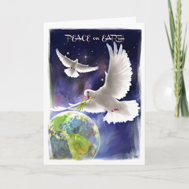 Paix sur Terre. Cartes de fin de année des colombe (Devant)