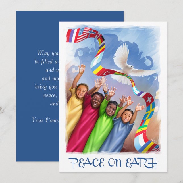 Paix sur Terre. Cartes de fin de année pour enfant (Devant / Derrière)