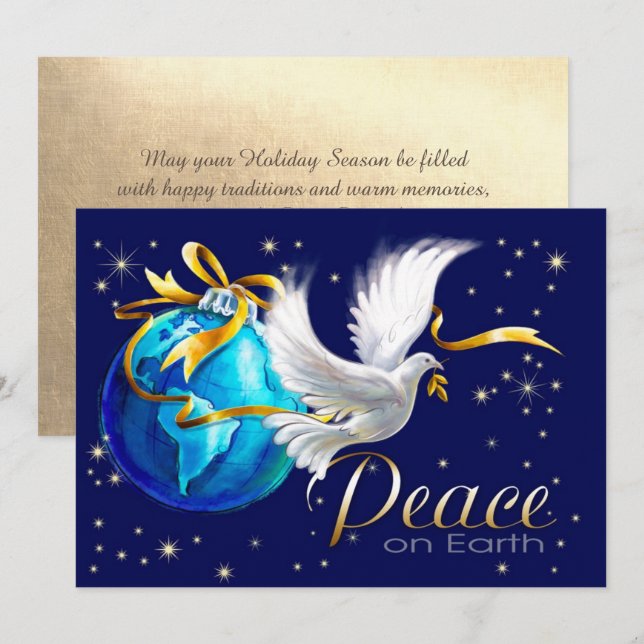 Paix sur Terre. Cartes de Noël Plat Corporate (Devant / Derrière)