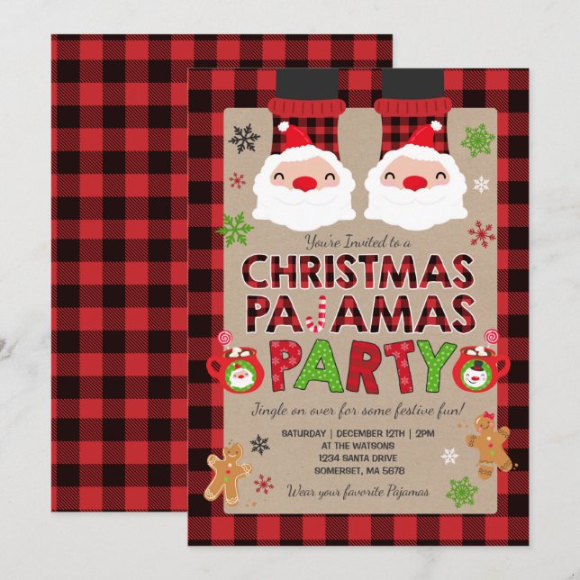 Pajama de Noël Invitation de fêtes Pajamas de fête (Devant / Derrière)