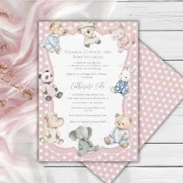 Pajama Party Animal Theme Pink Baby Shower Einladung