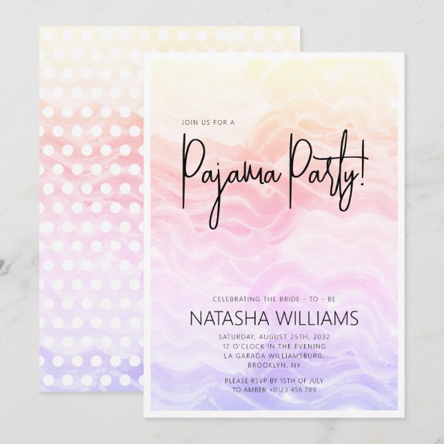 Pajama Party Colorful Pastel Chic Einladung (Vorne/Hinten)