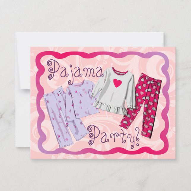Pajama Party Einladung, Rosa und Lila PJ Einladung (Vorderseite)