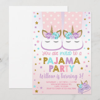 Pajama party girl birthday invite, sleep over. einladung