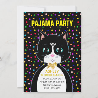 Pajama Party & Niedlich Tuxedo Geburtstagskatze Einladung