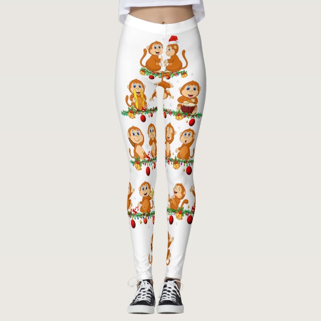Pajama Sets Weihnachten Matching Monkey Xmas Leggings (Vorderseite)
