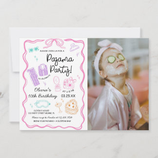 Pajama Sleepover Slumber Party Cute Birthday Photo Einladung