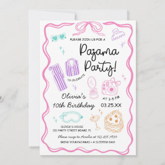 Pajama Sleepover Slumber Party Cute Girl Birthday  Einladung