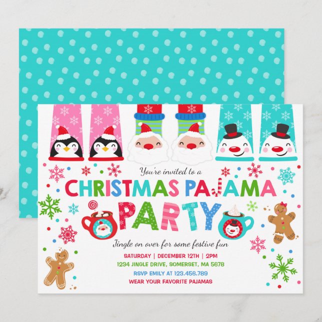 Pajamas de Noël Invitation de fête Pajamas de vaca (Devant / Derrière)