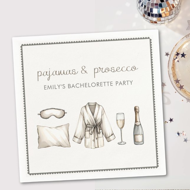 Pajamas & Prosecco Personalisierter Junggeselinnen Serviette (Von Creator hochgeladen)