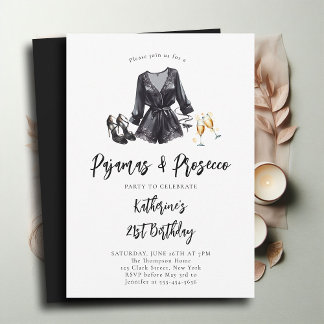 Pajamas Prosecco PJ Party Black Chic 21. Geburtsta Einladung