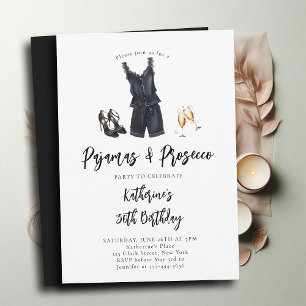 Pajamas Prosecco PJ Party Black Chic 30. Geburtsta Einladung