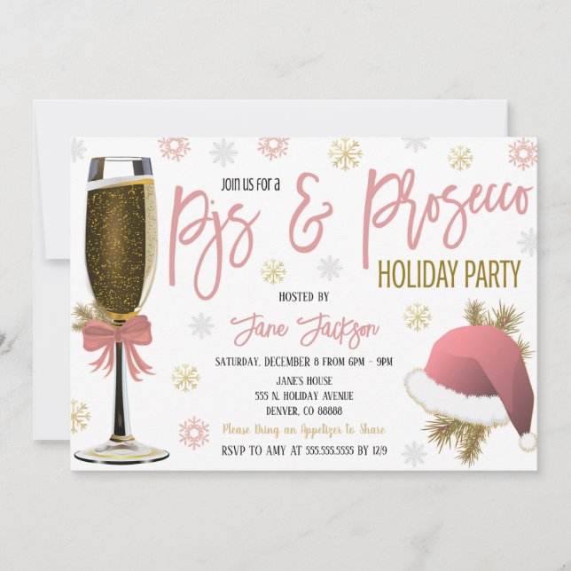 Pajamas & Prosecco Weihnachtsfeier Party Einladung (Vorderseite)