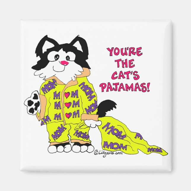 Pajamas Square Magnet Cat Fun der Mutter Day Cat (Vorne)