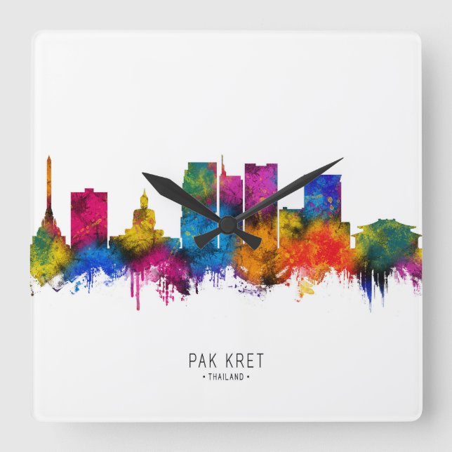 Pak Kret Thailand Skyline Quadratische Wanduhr (Vorderseite)