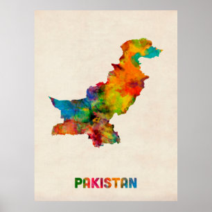 Pakistan Aquarellkarte Poster