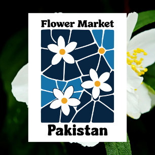 Pakistan Blumenmarkt Weiße Jasmin & Blau Postkarte