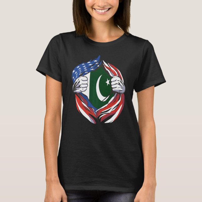 Pakistan Flagge Amerikas stolz auf mein pakistanis T-Shirt (Vorderseite)