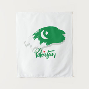 Pakistan Flagge mit pakistanischem Herzen Wandteppich