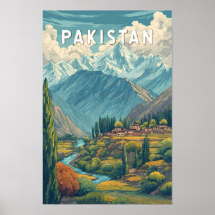 Pakistan Illustration Reise Kunst Vintage Poster