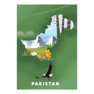 Pakistan illustrierte Reisekarte. Fotodruck