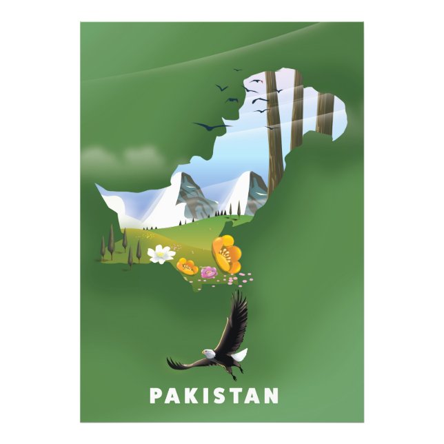 Pakistan illustrierte Reisekarte. Fotodruck (Vorne)