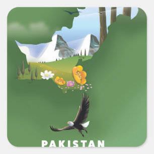 Pakistan illustrierte Reisekarte. Quadratischer Aufkleber