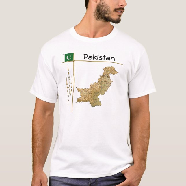 Pakistan Karte + Flagge + T - Shirt (Vorderseite)