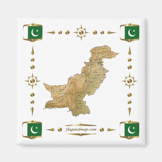 Pakistan Karte + Flaggen Magnet (Vorne)