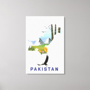 Pakistan Reiseplakat Karte Leinwanddruck
