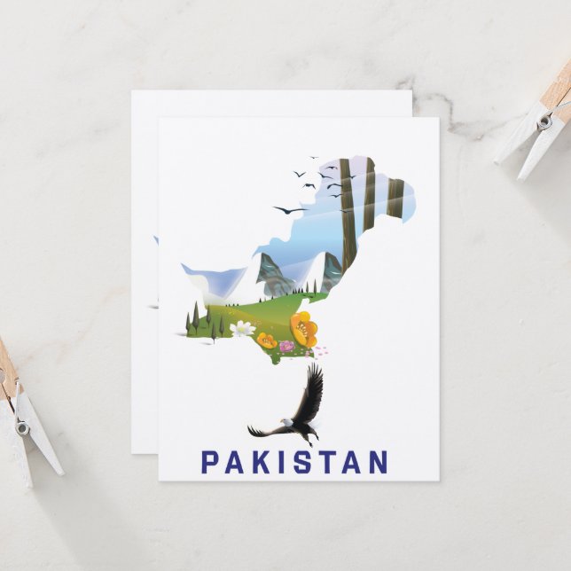 Pakistan Reiseplakatkarte (Vorderseite/Rückseite Beispiel)
