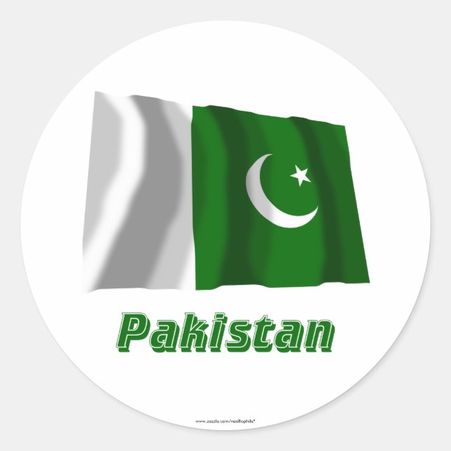 Pakistan Waving Flag mit Namen Runder Aufkleber (Vorderseite)