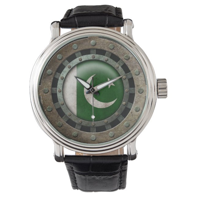 Pakistanische Flaggendiskette für Industriestahl G Armbanduhr (Vorderseite)