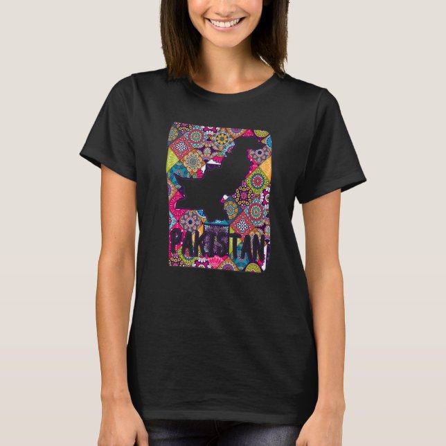 Pakistanische Karte auf dem traditionellen Blumenm T-Shirt (Vorderseite)