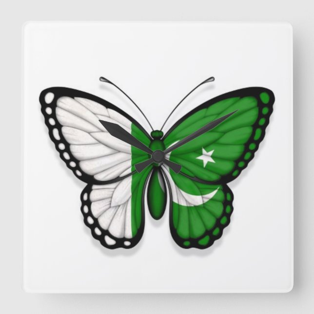 Pakistanische Schmetterlingsflagge Quadratische Wanduhr (Vorderseite)