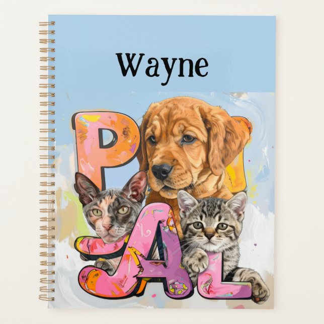 Pal Dog and Cats Plus Personalize Name  Planer (Vorderseite)