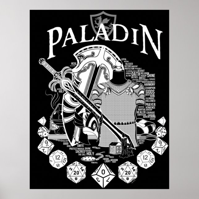 Paladin der RPG-Klasse - Weißer Text Poster (Vorne)