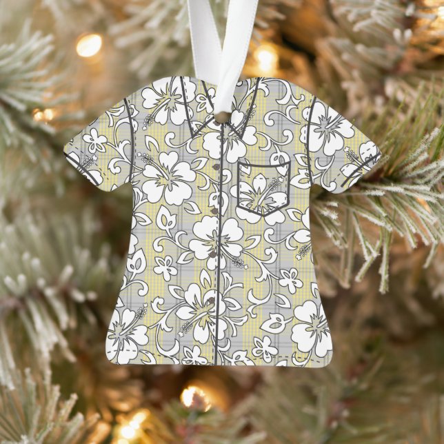 Palaka Pareau Hawaiian Check Hibiscus Aloha Shirt (Arbre)