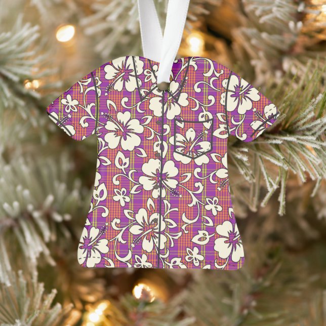 Palaka Pareau Hawaiian Check Hibiscus Aloha Shirt (Arbre)
