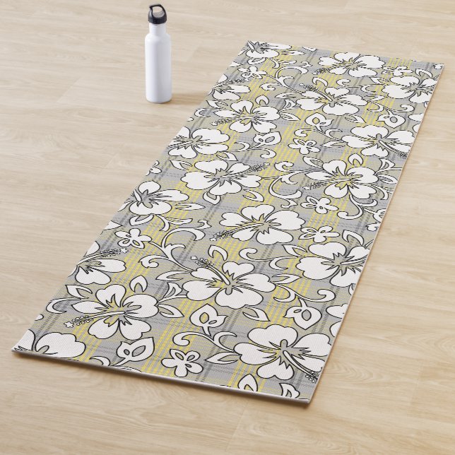 Palaka Pareau Hawaiian Check Hibiscus - Gray Yogamatte (Beispiel)