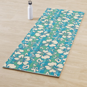 Palaka Pareau Hawaiian Check Hibiscus - Türkis Yogamatte
