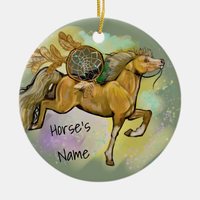 Palamino Dreamcatcher Horse Keramik Ornament (Vorne)
