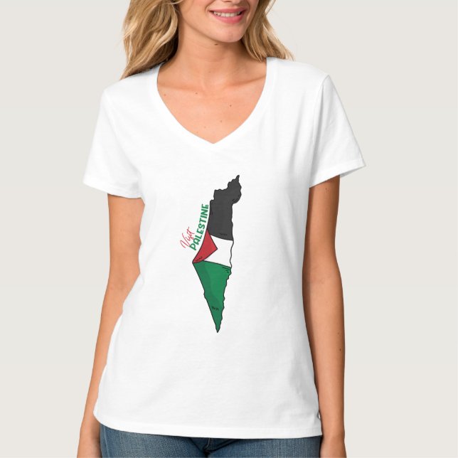 Palästina-Flagge in seiner Landkarte, Besuch Paläs T-Shirt (Vorderseite)