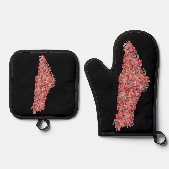 Palästina-Flora-Karte Kunstfreiheit für Palästinen Ofenhandschuh & Topflappen-Set (Vorderseite)
