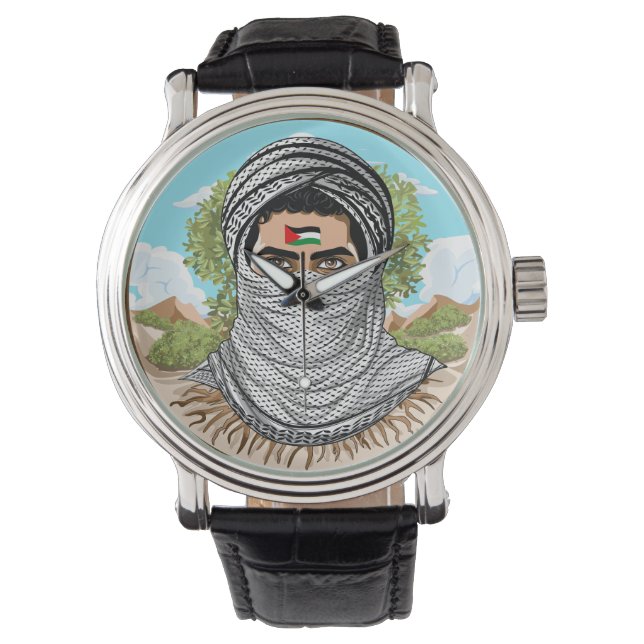 Palästina Freedom Fighter Portrait Armbanduhr (Vorderseite)