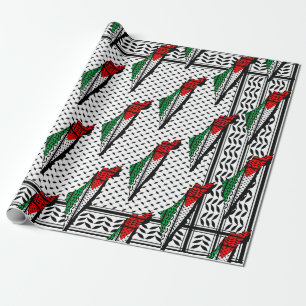 Palästina-Karte mit Flaggen und Keffiyeg-Muster Geschenkpapier