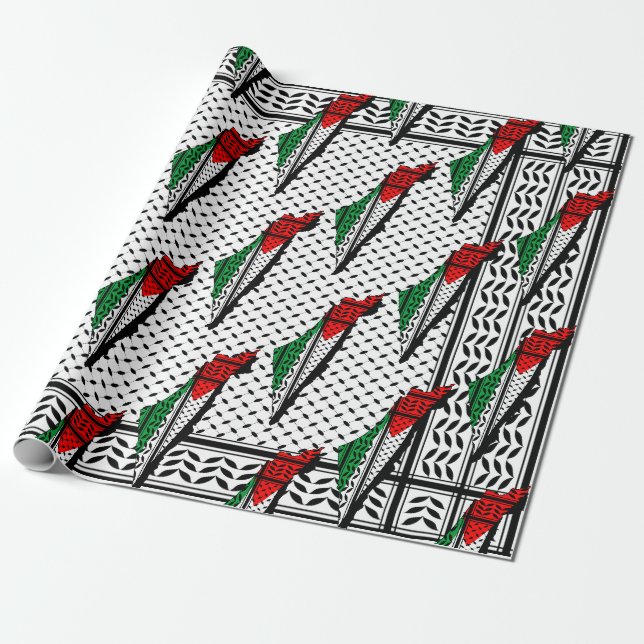 Palästina-Karte mit Flaggen und Keffiyeg-Muster Geschenkpapier (Ungerollt)