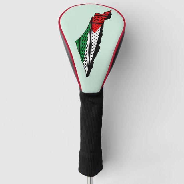 Palästina-Karte mit Flaggen und Keffiyeg-Muster Golf Headcover (Vorderseite)