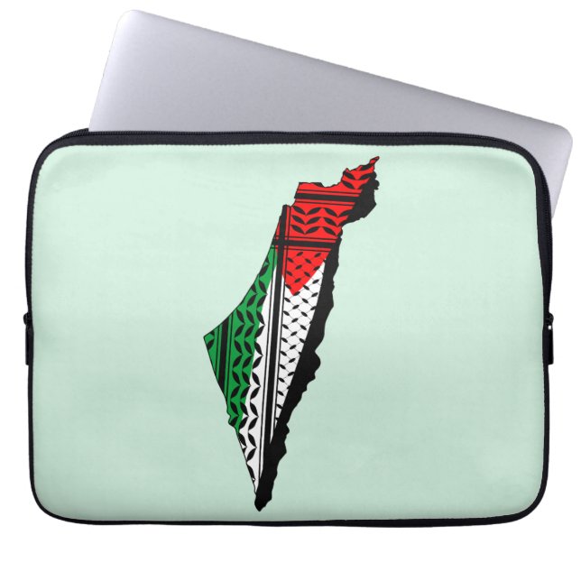 Palästina-Karte mit Flaggen und Keffiyeg-Muster Laptopschutzhülle (Vorderseite)