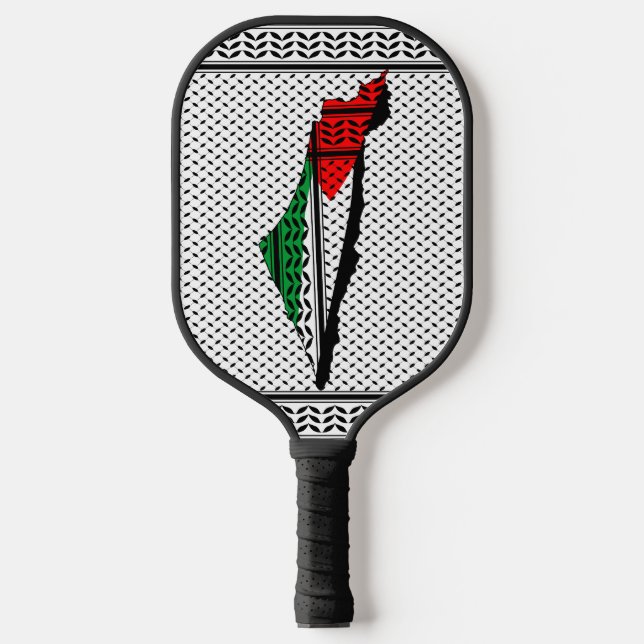 Palästina-Karte mit Flaggen und Keffiyeg-Muster Pickleball Schläger (Vorderseite)